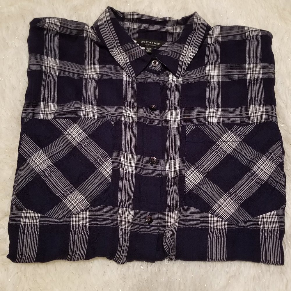 Luvky Brand Women's Plaid Drk Blue Long Sleeve Sz Lg